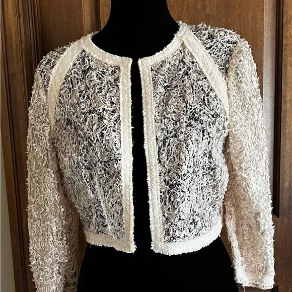 Kay Unger Bisque Lace &amp; sequins overlay bolero jacket NWT
