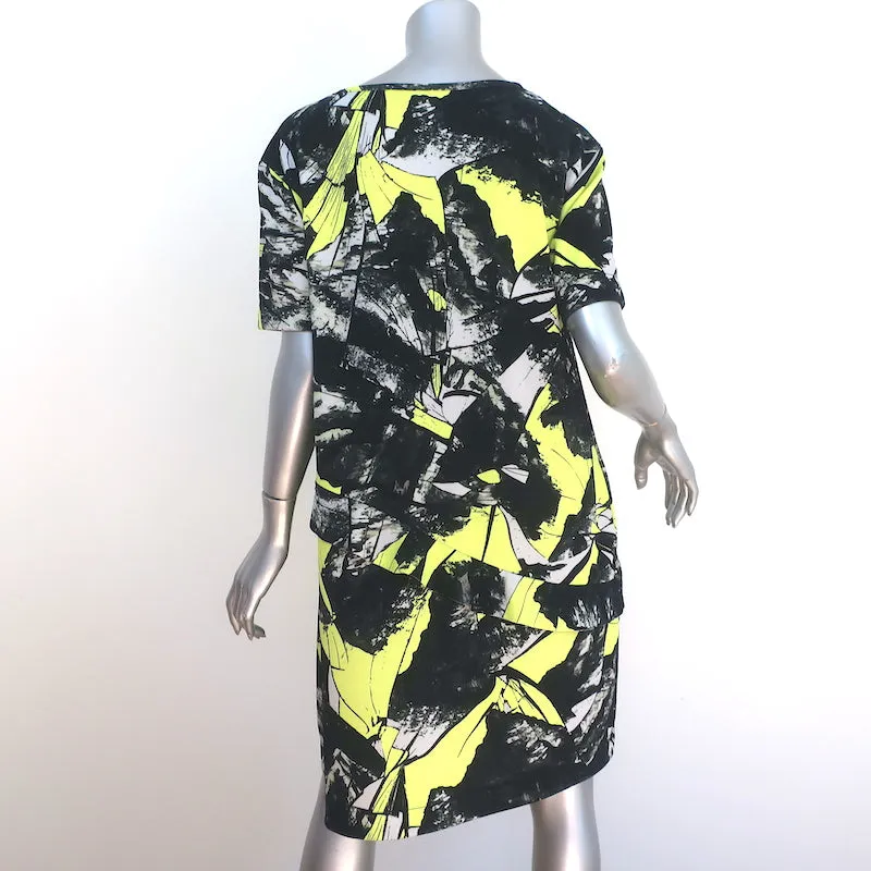 Kenzo Dress Black/Yellow Printed Stretch Crepe Size Large Short Sleeve Shift