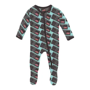 KicKee Pants Summer Sky Retro Game Controller Footie with 2 Way Zipper