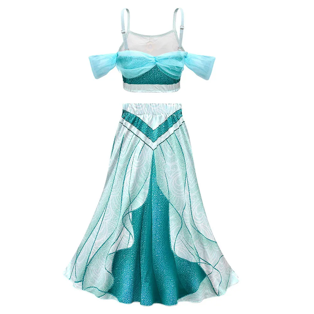 Kids Girls Jasmine Cosplay Costume Dress Skirt  Halloween Carnival Suit