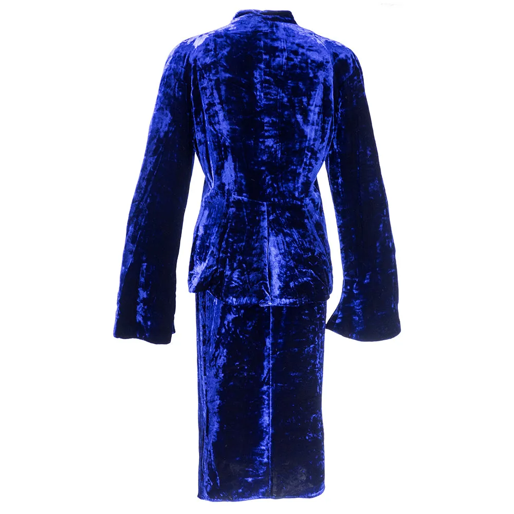 KRIZIA 90s Midnight Blue Velvet Skirt Suit