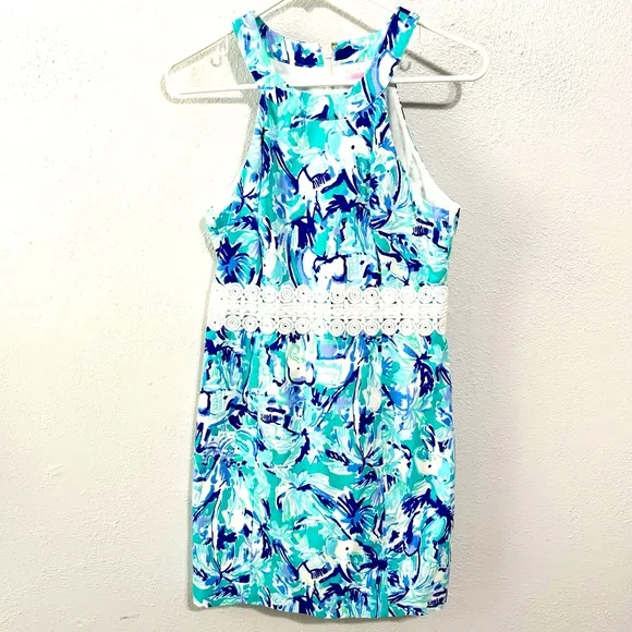 Lilly Pulitzer Ashlyn shift dress tropical turquoise elephant size 2