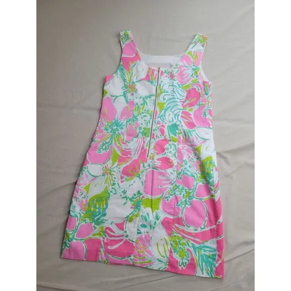 Lilly Pulitzer Floral Sleeveless Zip Straight Shift Dress 100% Cotton - Size 0