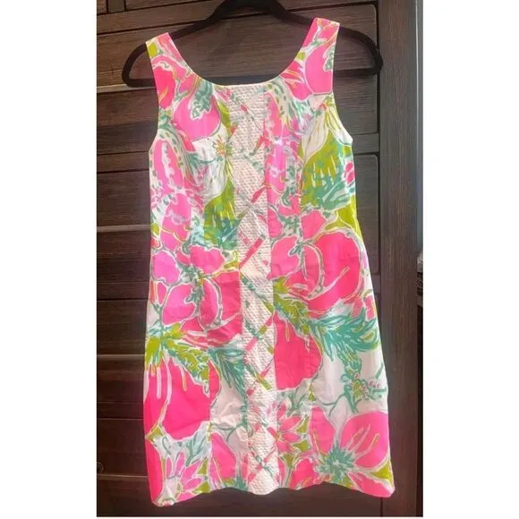 Lilly Pulitzer Floral Sleeveless Zip Straight Shift Dress 100% Cotton - Size 0