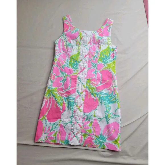Lilly Pulitzer Floral Sleeveless Zip Straight Shift Dress 100% Cotton - Size 0