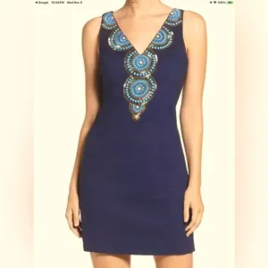 Lilly Pulitzer Gabby True Navy Blue Beaded V-Neck Dress
