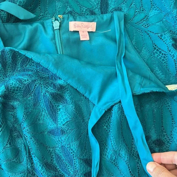 LILLY PULITZER Kayleigh Shift Dress Fern Gallery Lace Tidal Wave Blue Size 8