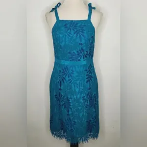 LILLY PULITZER Kayleigh Shift Dress Fern Gallery Lace Tidal Wave Blue Size 8