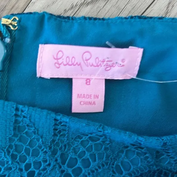 LILLY PULITZER Kayleigh Shift Dress Fern Gallery Lace Tidal Wave Blue Size 8