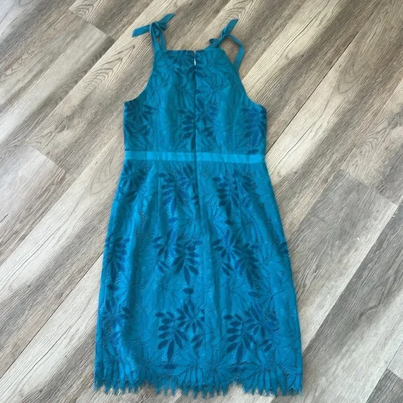 LILLY PULITZER Kayleigh Shift Dress Fern Gallery Lace Tidal Wave Blue Size 8