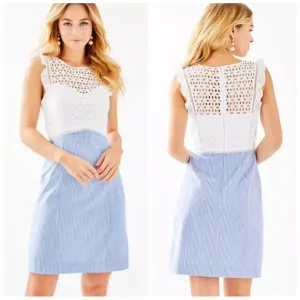 Lilly Pulitzer Maya Coastal Eyelet Striped Seersucker Shift Dress Women’s Sz 00