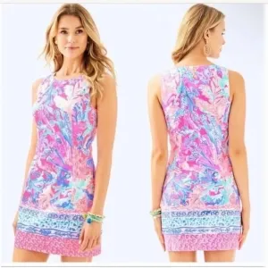 Lilly Pulitzer Mila Shift Dress Aquadesiac Print Pink Blue Sleeveless Shift 0