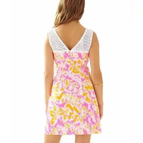 Lilly pulitzer sofia dress ooh la pink coral orange lace white 0