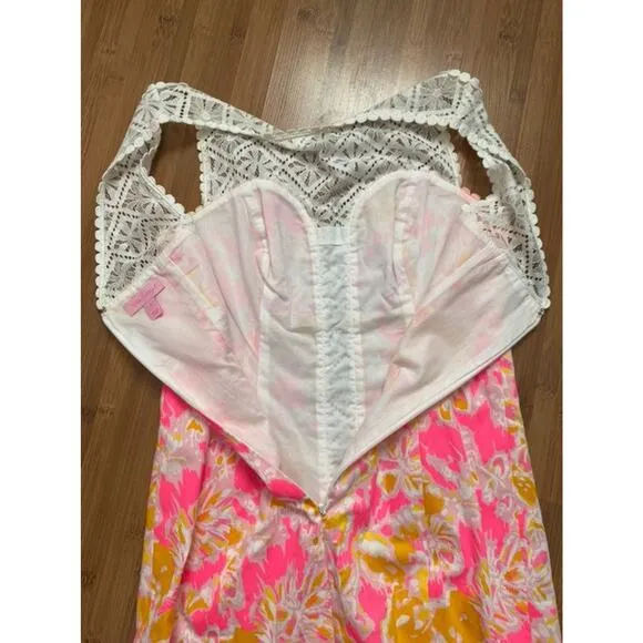 Lilly pulitzer sofia dress ooh la pink coral orange lace white 0