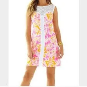 Lilly pulitzer sofia dress ooh la pink coral orange lace white 0