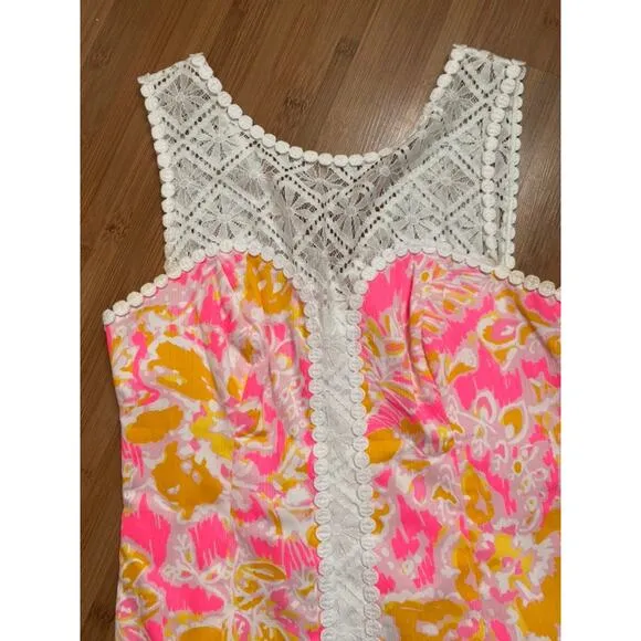 Lilly pulitzer sofia dress ooh la pink coral orange lace white 0