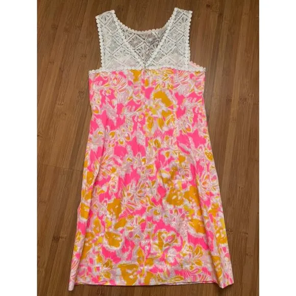 Lilly pulitzer sofia dress ooh la pink coral orange lace white 0