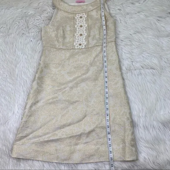 Lilly Pulitzer Women's Gold Metallic Brocade Shift Dress and Jacket Size 2 &amp; 0