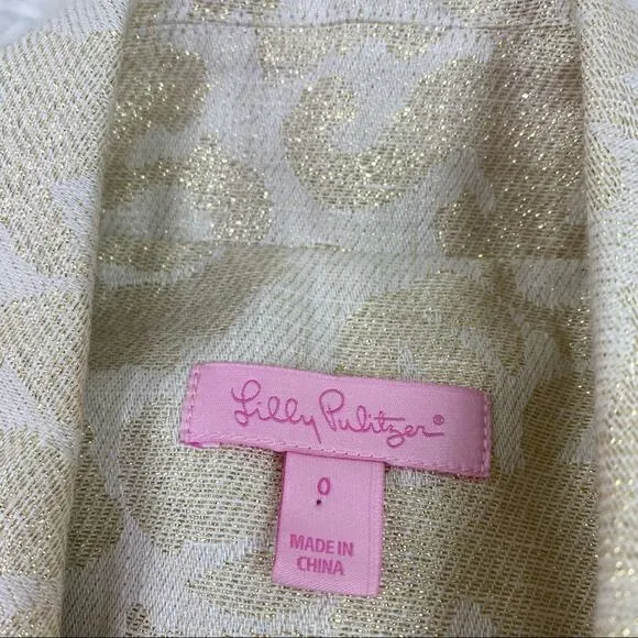 Lilly Pulitzer Women's Gold Metallic Brocade Shift Dress and Jacket Size 2 &amp; 0