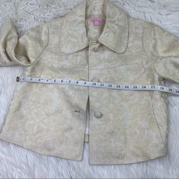 Lilly Pulitzer Women's Gold Metallic Brocade Shift Dress and Jacket Size 2 &amp; 0