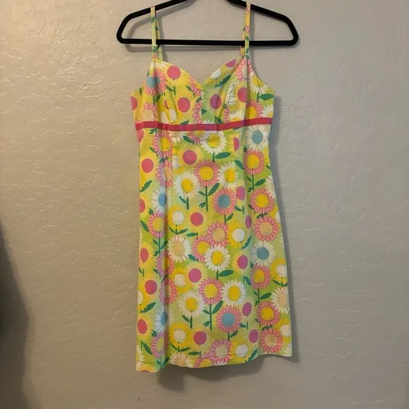 Lilly Pulitzer Yellow Sunflower Floral Print Empire Waist Shift Dress Size 2