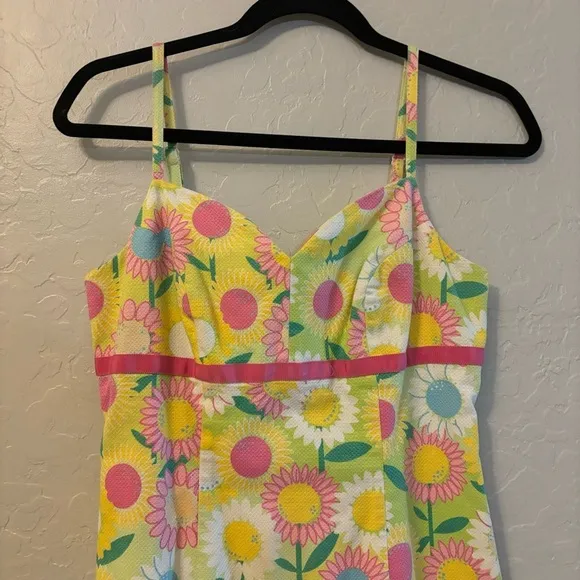 Lilly Pulitzer Yellow Sunflower Floral Print Empire Waist Shift Dress Size 2