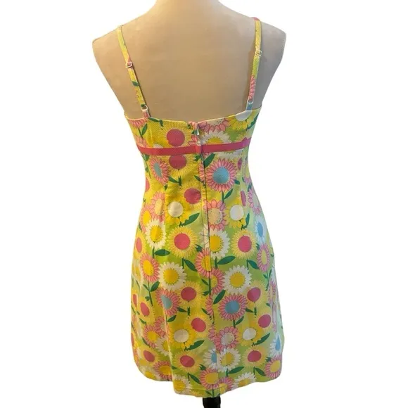 Lilly Pulitzer Yellow Sunflower Floral Print Empire Waist Shift Dress Size 2