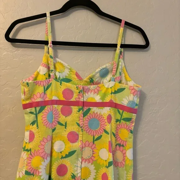 Lilly Pulitzer Yellow Sunflower Floral Print Empire Waist Shift Dress Size 2