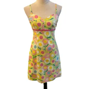 Lilly Pulitzer Yellow Sunflower Floral Print Empire Waist Shift Dress Size 2
