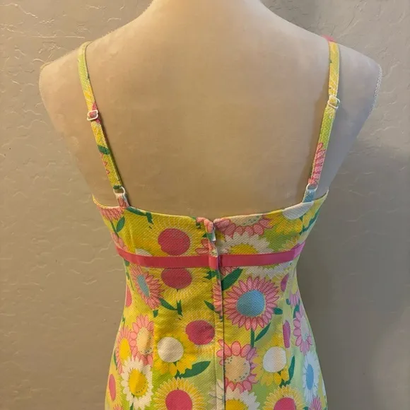 Lilly Pulitzer Yellow Sunflower Floral Print Empire Waist Shift Dress Size 2