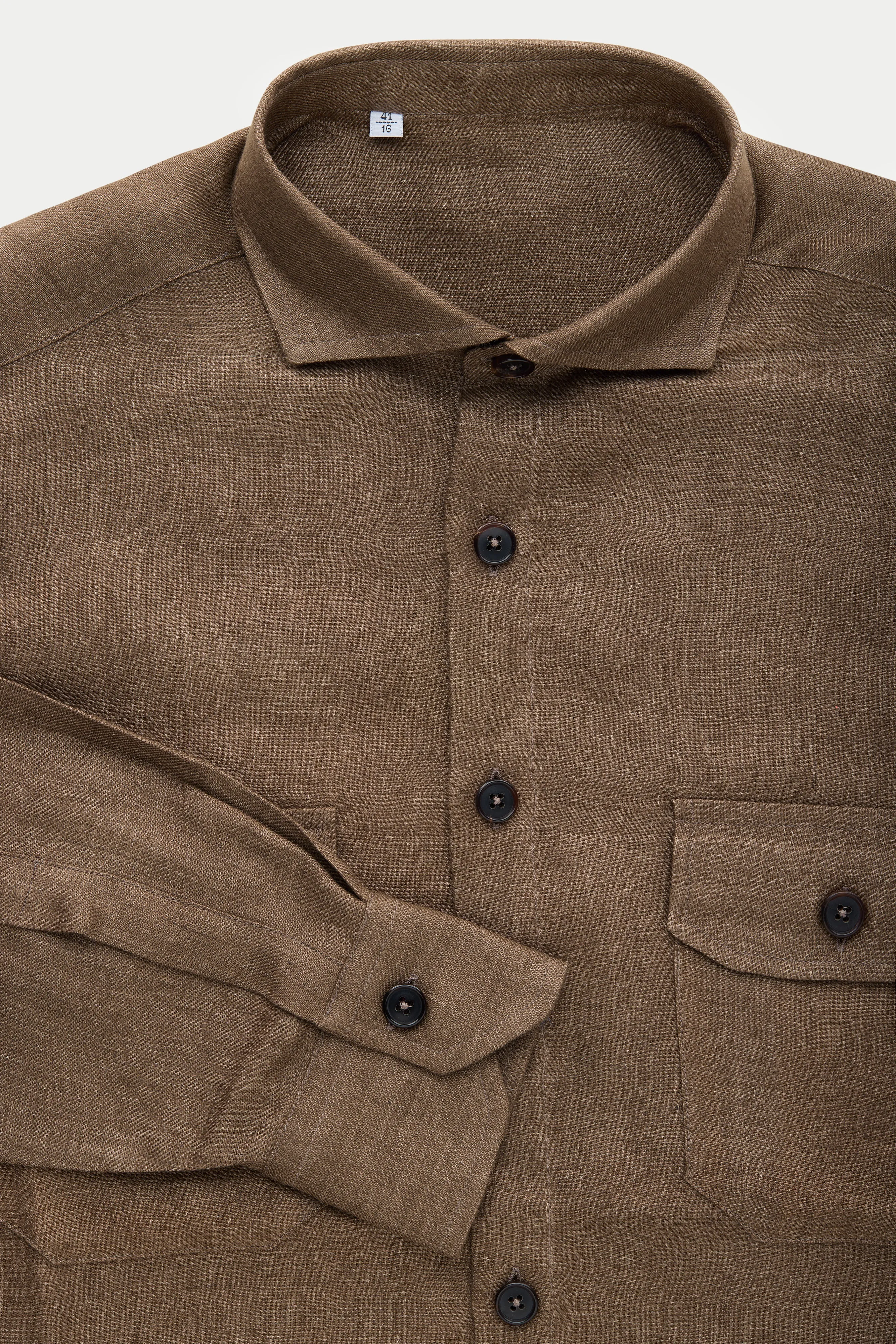 Linen Shirt Jacket Dark Earth