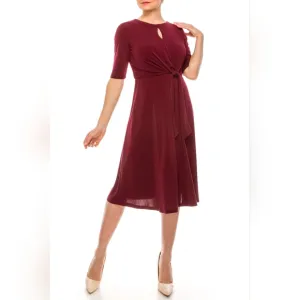 London Times Merlot Short Sleeve A-Line Midi Day Dress