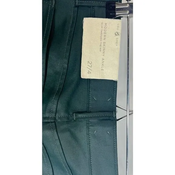 Lou &amp; Grey Womens 4 27 Modern Skinny Ankle Coated Dark Green Pants Cuff Zip