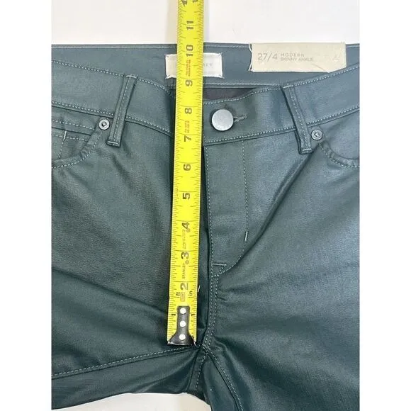 Lou &amp; Grey Womens 4 27 Modern Skinny Ankle Coated Dark Green Pants Cuff Zip