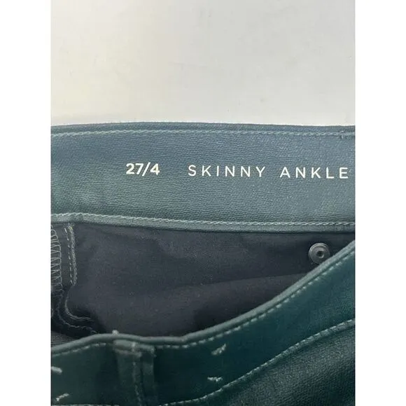 Lou &amp; Grey Womens 4 27 Modern Skinny Ankle Coated Dark Green Pants Cuff Zip