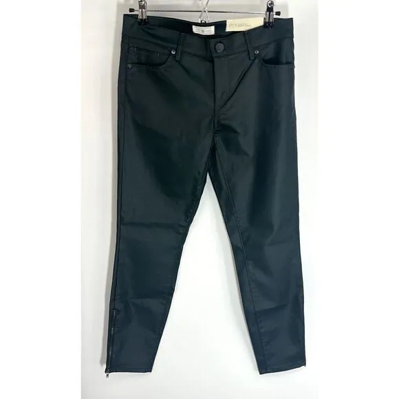 Lou &amp; Grey Womens 4 27 Modern Skinny Ankle Coated Dark Green Pants Cuff Zip
