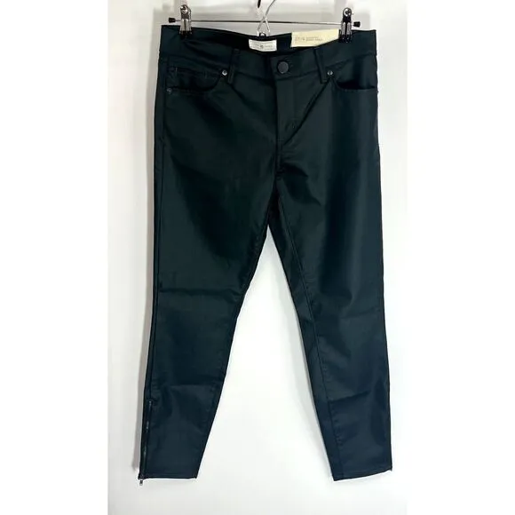 Lou &amp; Grey Womens 4 27 Modern Skinny Ankle Coated Dark Green Pants Cuff Zip