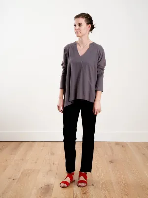 l/s split neck shift hem tee - cinder
