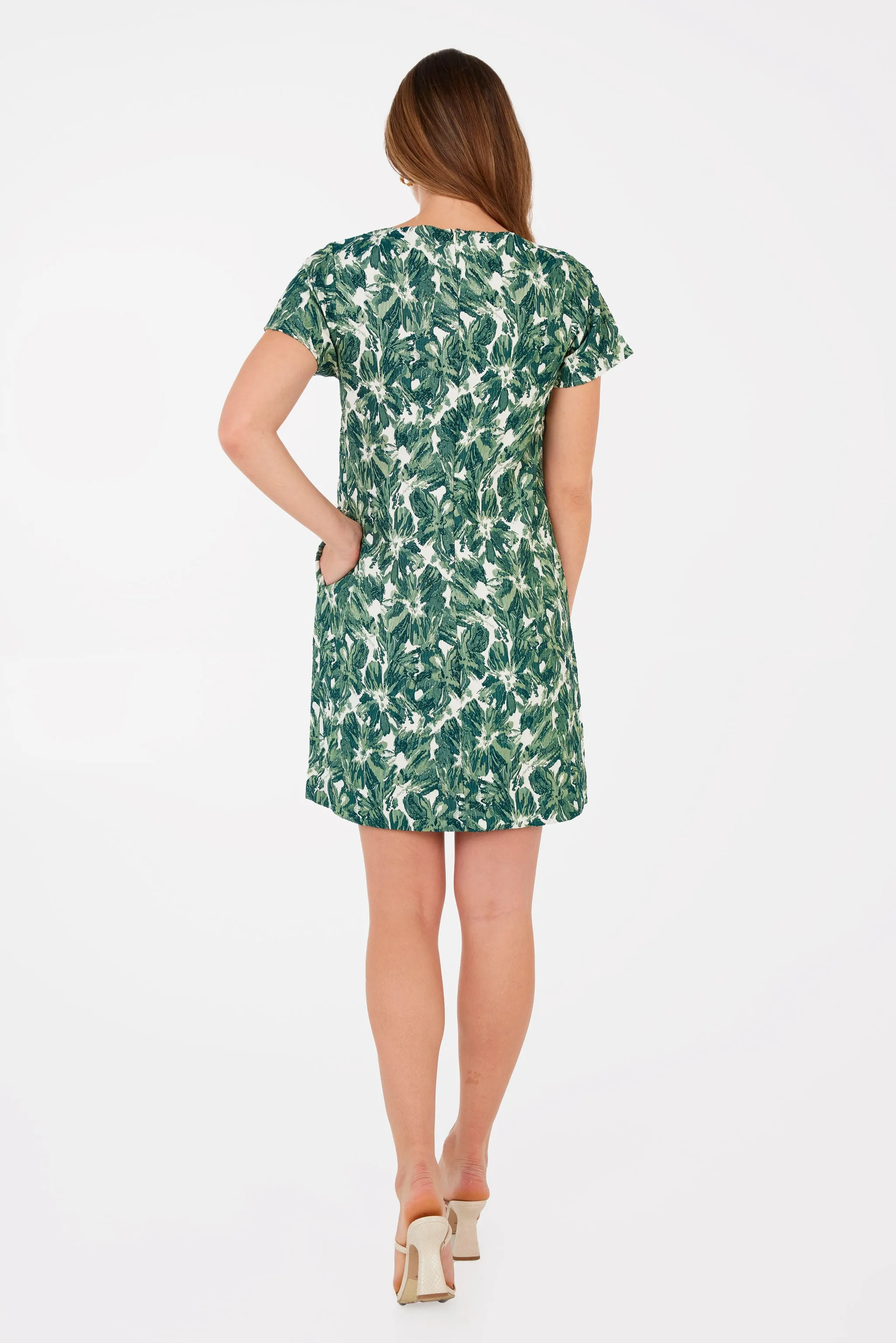 Lulu Dress Green Hibiscus Jacquard