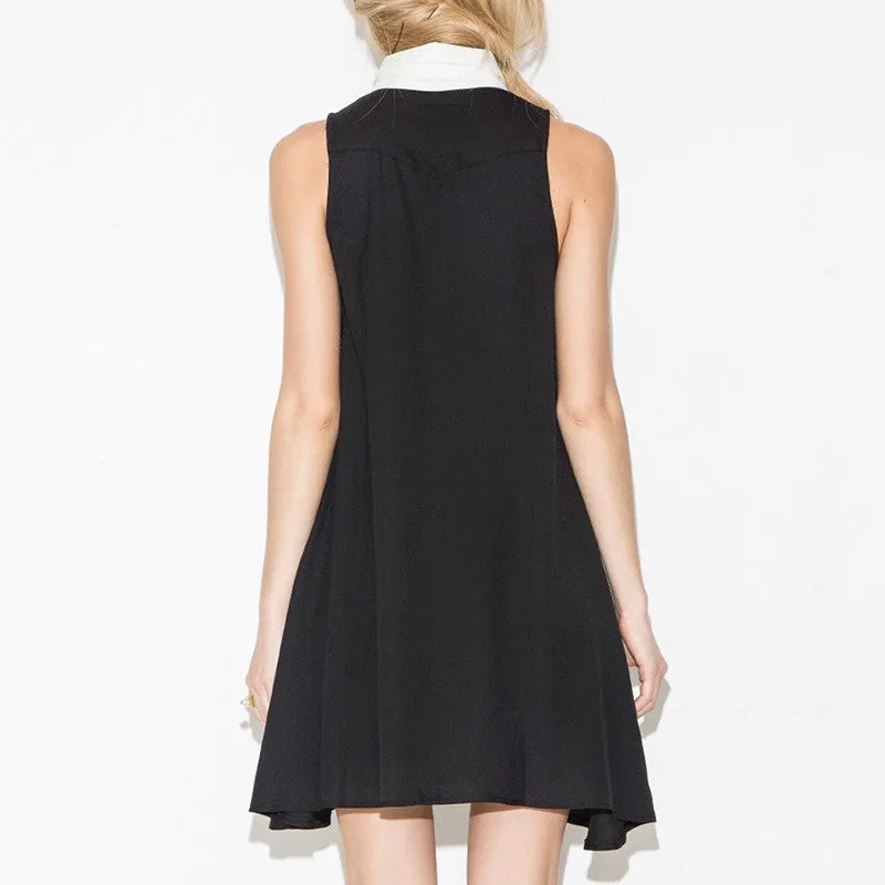 Lynn Black A Line Tie Collar Dress
