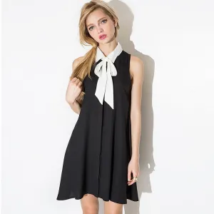 Lynn Black A Line Tie Collar Dress