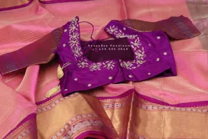 Lyte Weight Pattu Saree blouse -Pattu Blouse -Kuppadam Tissue Pattu Saree blouse - Saree Blouse - Pink Saree Blouse - Handloom saree