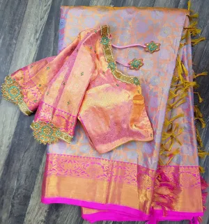 Lyte Weight pattu saree zari Saree handloom saree stitched blouse purple saree kanchi pattu saree party wear saree silk saree wedding saree
