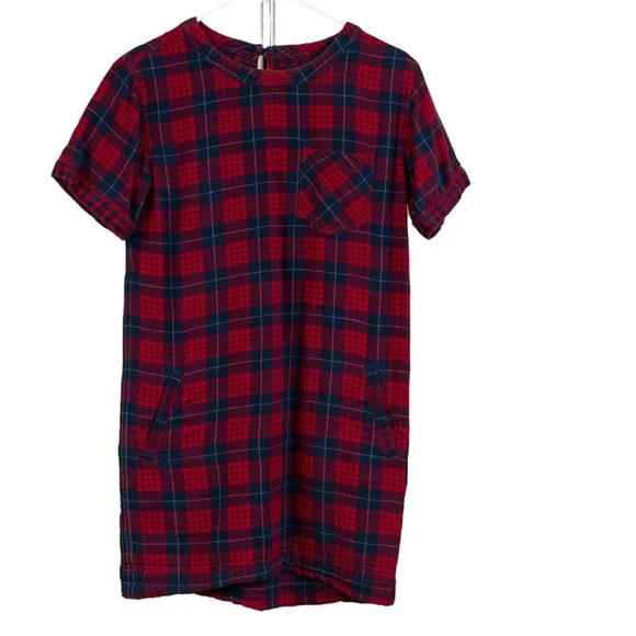 Madewell Edina Tee Shirt Mini Plaid Check Dress Flannel size XXS