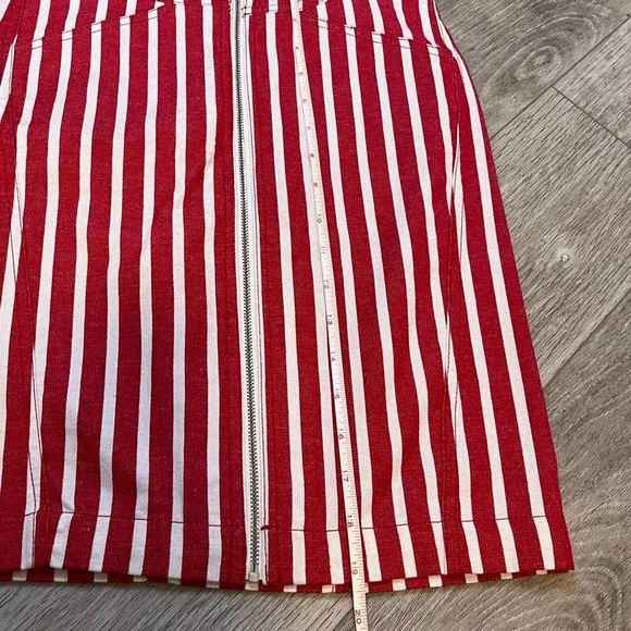 MANGO - MNG Suit Red &amp; White Striped Mini Skirt w Zipper Cotton Linen Blend XS