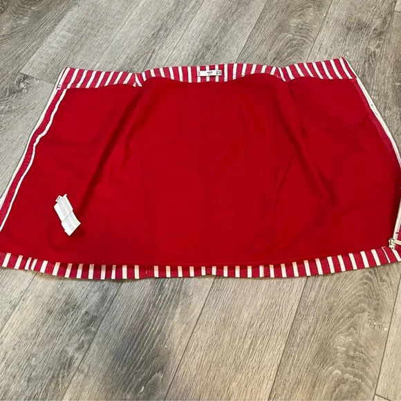 MANGO - MNG Suit Red &amp; White Striped Mini Skirt w Zipper Cotton Linen Blend XS