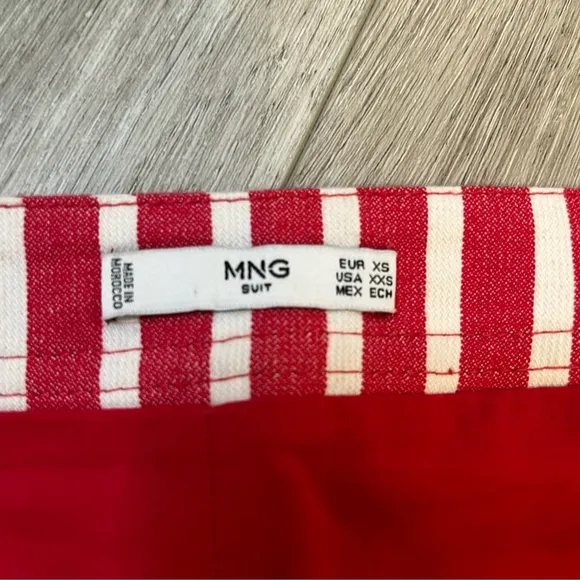 MANGO - MNG Suit Red &amp; White Striped Mini Skirt w Zipper Cotton Linen Blend XS