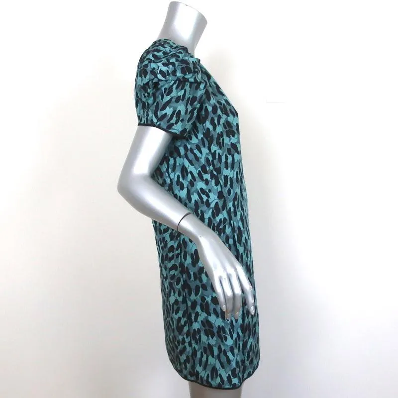 Marc Jacobs Mini Dress Blue Leopard Print Silk Size 2 Short Sleeve Shift