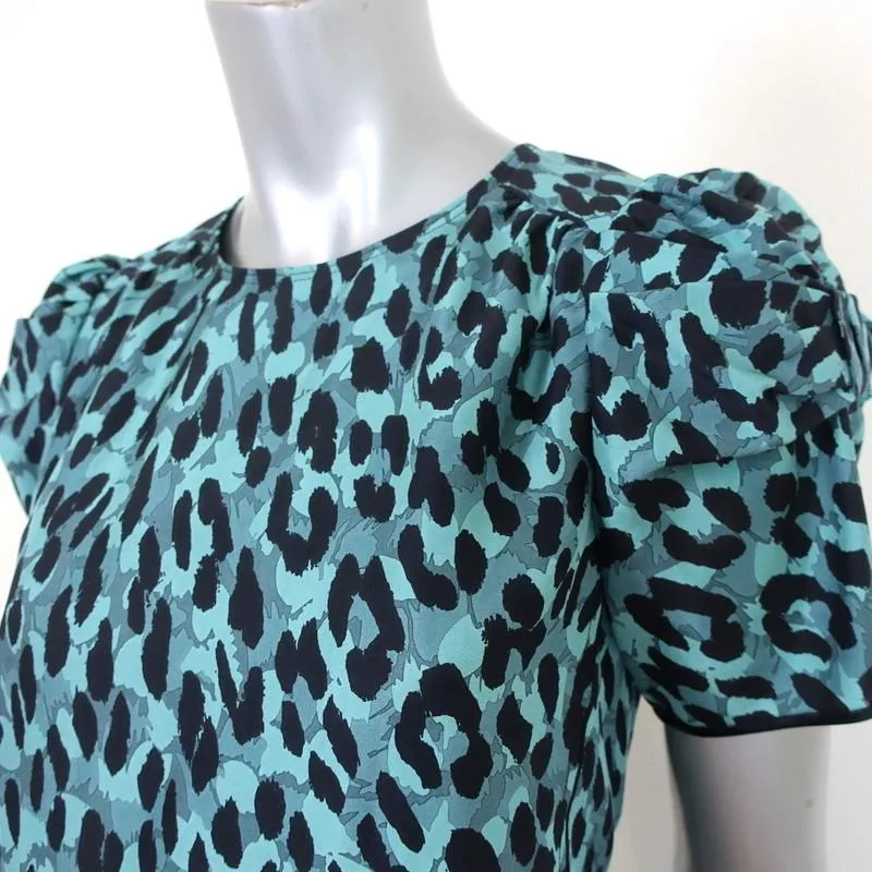 Marc Jacobs Mini Dress Blue Leopard Print Silk Size 2 Short Sleeve Shift