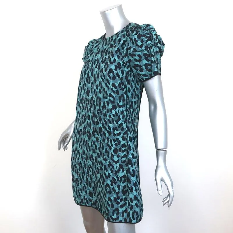 Marc Jacobs Mini Dress Blue Leopard Print Silk Size 2 Short Sleeve Shift